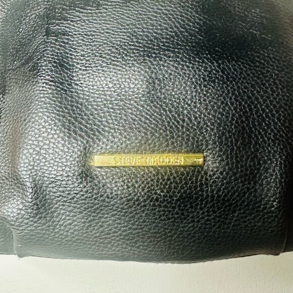 STEVE MADDEN Women's Black Embossed Faux Leather Gold Accent Handbag Purse - Picture 5 of 12